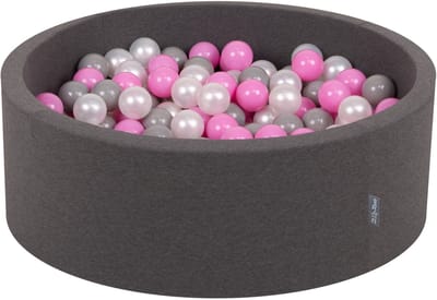 KiddyMoon ballenbad 90x30cm met 200 ballen ∅ 7cm ballenbad met kleurrijke ballen voor baby's kinderen rond - donkergrijs :pearl grijs roze