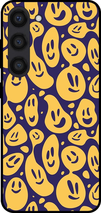 Smartphonica Telefoonhoesje voor Samsung Galaxy S23 met smiley opdruk - TPU backcover case emoji design - Paars Geel geschikt voor Samsung Galaxy S23