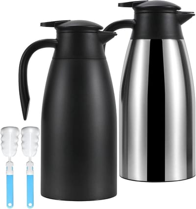 Thermische koffiekaraf - Geïsoleerde fles - Dranken warm houden - Dubbelwandig vacuüm - 70 Ounces - Zilver Zwart