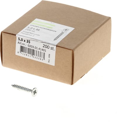 Hoenderdaal Spaanplaatschroef verzinkt platverzonken kop PZ2 voldraad 5.0X35 (per 200 stuks)