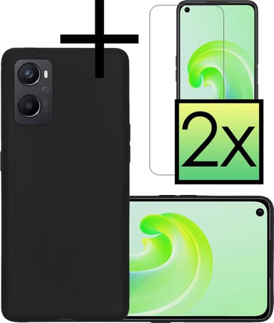 Hoesje - Met 2x Screenprotector - Geschikt voor OPPO A76 - Sterk & Shockproof - Back Cover - Siliconen Case - Telefoon Hoes - Zwart