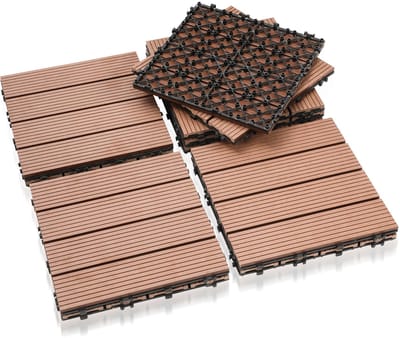 Terrastegels, 44 stuks (4m²), kliktegels met houtlook, WPC-tegel, 30 x 30 cm, bruin