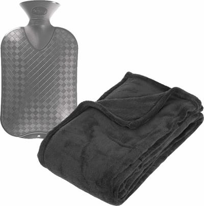 Fleece deken/plaid Antraciet 125 x 150 cm en kruik 2 liter