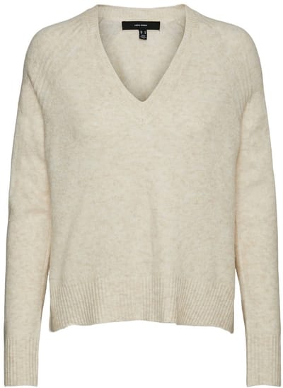 VMNEWWIND LS V-NECK BLOUSE BF - Birch/W. MELANGE