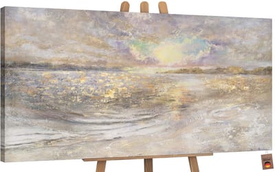 Canvas schilderij groot handgeschilderd dageraad op zee zonsopgang maritiem – YS-Art Gallery – Luxe wanddecoratie voor woonkamer – Modern schilderij voor slaapkamer en hal
