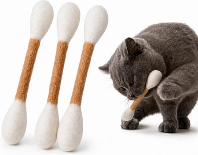 Daity 3 stuk - Handgemaakte wattenstaafjes voor katten, gemaakt van 100% natuurlijk vilt en verrijkt met kattenkruid.