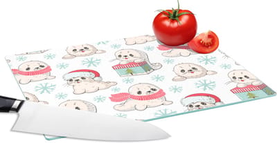 Glazen Snijplank - 28x20 - Zeehonden - Kinderen - Kerst - Winter - Patroon - Snijplanken Glas