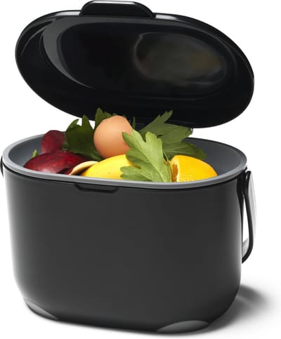 Compost Caddy 2,5 liter - keuken afvalbakje - B24,5/D17,5/H18 - GFT afvalbakje - losse binnenemmer - rol biologische zakjes - zwart / grijs
