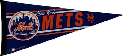 USArticlesEU - New York Mets - NY -  MLB - Vaantje - Baseball - Honkbal -  Sportvaantje - Pennant - Wimpel - Vlag - Blauw/Oranje/Wit - 31 x 72 cm