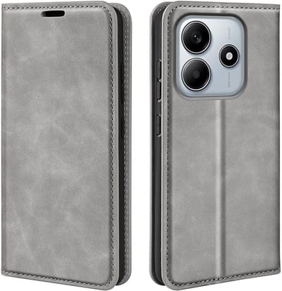 MobyDefend Hoesje - Geschikt voor Xiaomi Redmi Note 14 5G - Luxe Wallet Bookcase (Magnetische Sluiting) - Grijs