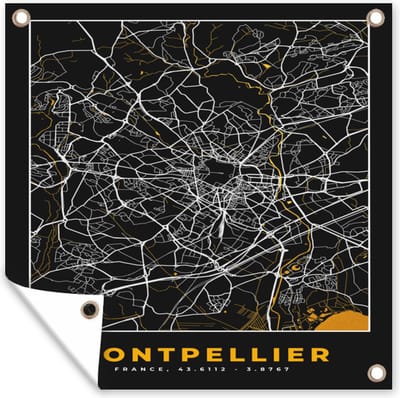 Tuin poster Frankrijk – Montpellier – Stadskaart – Plattegrond – Kaart - 200x200 cm - Tuindoek