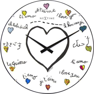 NeXtime Loving You Dome - Klok - Rond - Ø35 cm - Wit - Glas