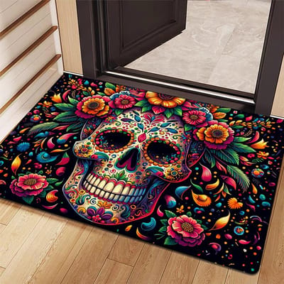 Levendige Antislip Suikerschedel Deurmat Flanellen Vloermat voor Keuken Woonkamer Slaapkamer Wasruimte Badkamer Dag van de Doden Decoratie 40x60cm brown