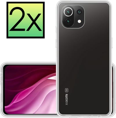 Hoesje - 2 Stuks - Geschikt voor Xiaomi 11 Lite 5G NE - Sterk & Shockproof - Case Siliconen - Back Cover - Telefoon Hoes - Transparant