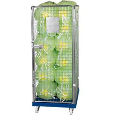 Gaascontainer 4-zijdig, 1600 bruikbare hoogte op kunststof rolcontainer, gentiaanblauw RAL5010
