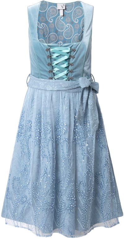 Ulla Popken - Dames - Dirndl borduurwerk vetersluiting carré-halslijn mouwloos - Ijsblauw - Maat 42