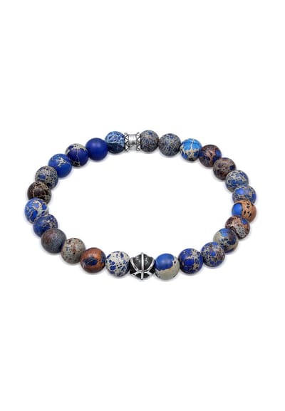 KUZZOI - Armband - Heren Kralen met Agaat Blauw in 925 Sterling Zilver geoxideerd - Heren