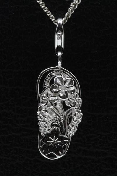 Zilveren Sandaal opengewerkt bloem hanger én bedel