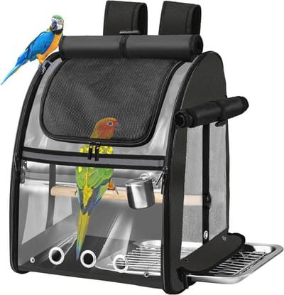 Draagbare Vogelrugzak met Roestvrijstalen Gaas - Ideaal voor Papegaaien en Kleine Vogels - Lichtgewicht en Makkelijk te Reinigen