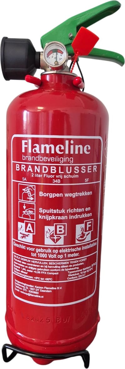 Schuimblusser 2 liter ABF - PFAS en FLUOR vrij - met montagebeugel en keuringssticker