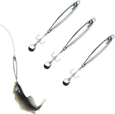 Set van 3 Stuks Visaas, 30g Metaal, Draaiende Staart, Vissen met Drie Haken voor Zeewater, Geschikt voor Makreel, Kabeljauw en Forel