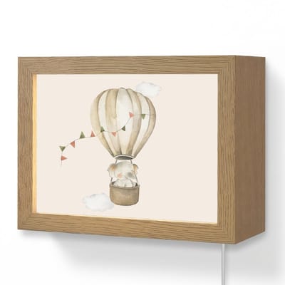 Wandlamp 20x15 cm - Oplaadbaar - Luchtballon - Olifant - Watercolor - Beige - Dieren - Wandlampen binnen woonkamer - Slaapkamer lamp met kabel - Decoratieve nachtlamp - Vloerlamp snoer