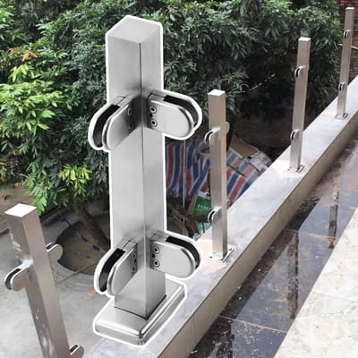 Glazen Balustrade Paal - RVS Reling - Balkon Afscherming - Hoekmontage - 110/90cm - Zilver