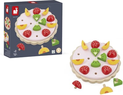 Janod - Mijn Eerste Fruittaart - Houten Speelset Met Taartbodem en Fruit - 15-Delig - Geschikt Vanaf 2 Jaar