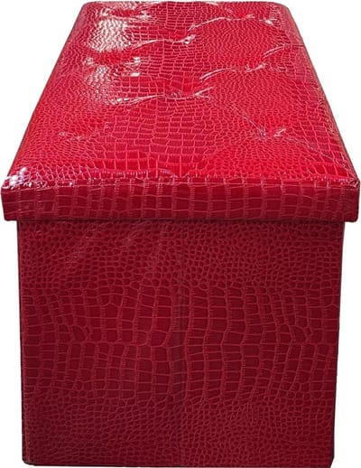 Opbergkist, 80 liter, inklapbaar, kunstleer, 6 diamanten, gevoerde zitting, 76 x 38 x 38 cm (grijs)