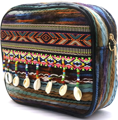 Tas Dames - Gevlochten - Schelpjes - 25x20x5 cm - Bohemian tas - Blauw