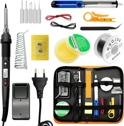 Complete Solder Set met LCD Temperatuurregeling, 16-in-1 Gereedschap, 50g Lood, 5 Tips en Ontluchtingspomp voor Precisiewerk en Hobbyprojecten