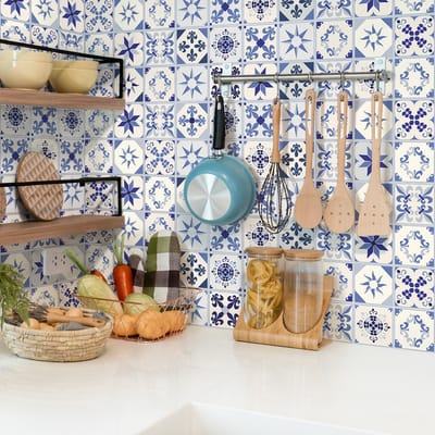 Zelfklevende tegelmuurstickers voor keuken en badkamer - 9 CLEMENZA AZULEJOS tegelstickers - 9 stickers 20x20cm
