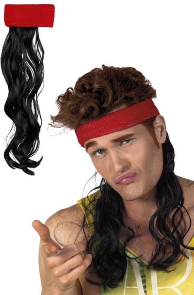 KIMU® Hoofdband Matje Zwart Haar Zweetband Rood - Pruik Mullet Fout New Kids Festival