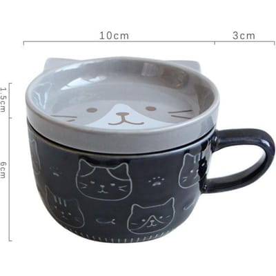 Japanse Cartoon Kat Koffiemok Met Kat Patroon Deksel Klein Schoteltje Schattige Ontbijtkop Creatieve Koffiekop Melkkop Cadeau Voor Meisje 301-400ml gray