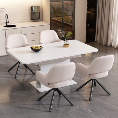 STILVORA Eethoek Set - Uitschuifbare Eettafel Met Opbergruimte En 4 Gestoffeerde Stoelen - Voor Eetkamer - Hout En Metaal - Wit