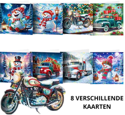 IZGO Diamond Painting Kaarten – 8 Wenskaarten met envelop - Zonder Tekst - Volwassenen – Volledig Hobby Pakket - Diamant schilderen - Kerst
