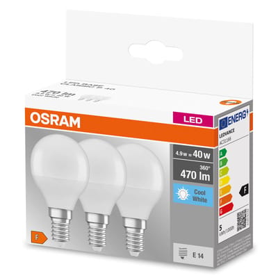 OSRAM 4058075429727 LED-lamp Energielabel F (A - G) E14 Peer 4.9 W = 40 W Neutraalwit (Ø x l) 45 mm x 82 mm 3 stuk(s)