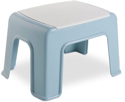 BUDDLEY Opstapje Blauw Wit - 21cm - Krukje Kinderen - Krukje -Opstapkrukje Keuken -Plastic Krukje -Badkamer -Toilet -Kinder Opstapje Kind -Opstapjes -Volwassenen Opstapje keuken - Trapje Om op te zitten