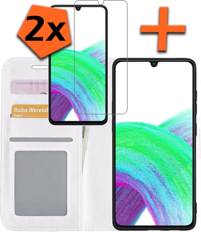 Hoes - Met 2x Screenprotector - Geschikt voor Samsung Galaxy A33 - Luxe Pasjeshouder - Bookcase Portemonee - Flip Case - Kunstleer Book Case - Flipcase Hoes - Book Cover - Walletcase - PortemonneeHoes - Wit