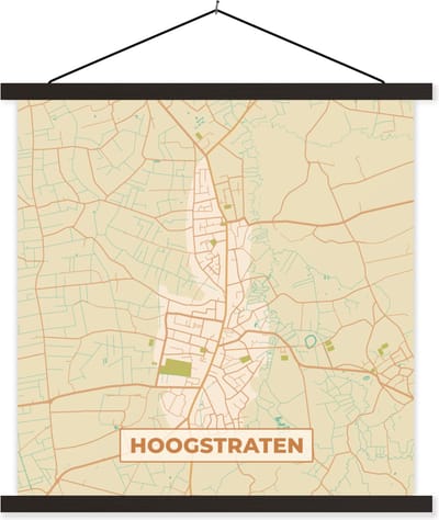 Posterhanger incl. Poster 60x60 cm - Schoolplaat - Plattegrond - Kaart - Stadskaart - Hoogstraten - België - Textielposter - Zwarte latten - Stadskaart