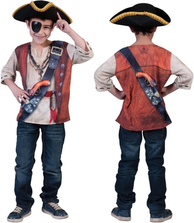 Kostuum | 3D T Shirt Piraat | Jongens| Maat 3-4Y | Verkleedkleding