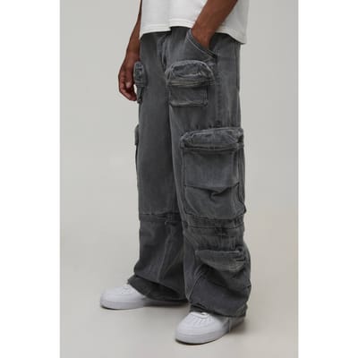 Acid Wash Afritsjeans Met Multi-cargo Zakken En Baggy Fit | Grey | Size 32R