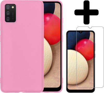 Hoesje - Met Screenprotector - Geschikt voor Samsung Galaxy A02s - Sterk & Shockproof - Back Cover - Siliconen Case - Telefoon Hoes - Telefoonhoesjes - Lichtroze