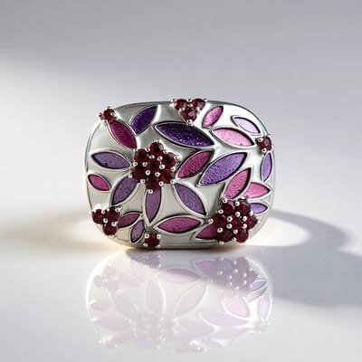 Cavill - Zilveren Ring - 925 Sterling Zilver - 23 Ronde Rhodolieten India 1,035 ct - Bloemrijk Organisch Design - Elegante Damesring