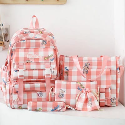 Nieuwe Schooltas voor Basisschoolleerlingen  Meisjes Middelbare School  Vijfdelige Set voor Schoolrugzak voor Kinderen