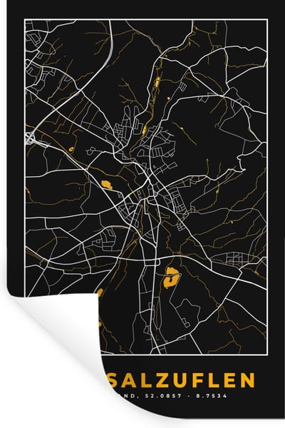 Muurstickers - Sticker Folie - Duitsland – Black and Gold – Bad Salzuflen – Stadskaart – Kaart – Plattegrond - 20x30 cm - Plakfolie - Muurstickers Kinderkamer - Zelfklevend Behang - Zelfklevend behangpapier - Stickerfolie