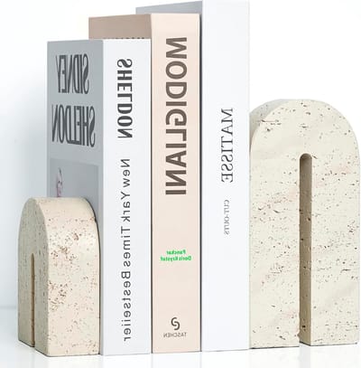 Decoratieve Boekensteunen van Faux Travertine, Stevige Retro Boekhouders voor Thuis en Kantoor, Set van 2 voor Boekenplanken en Bureau