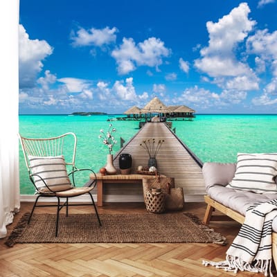 Fotobehang - Zee - Strandhuis - Vliesbehang - (254 x 184 cm)