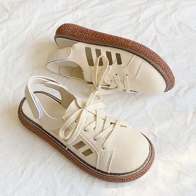 Verdikte Bodem Ronde Neus Open Schoenen Sandalen Dames Romeinse Schoenen Eenvoudig Casual Gaten Schoenen Retro Literaire Stijl Klittenband Opening Zomer 40