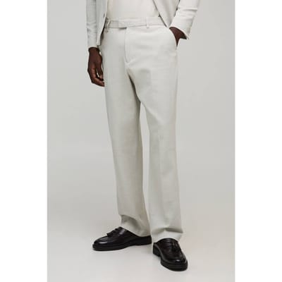 Relaxed Fit Herringbone Suit Trouser | Light Grey | Size Large